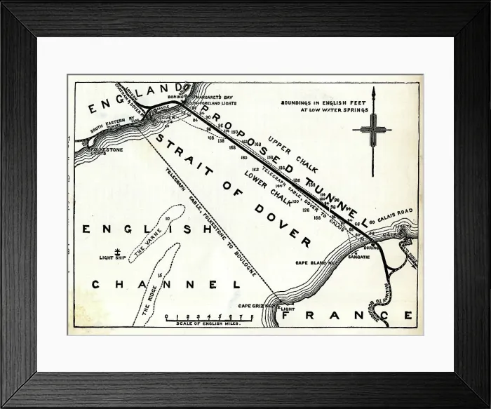 Framed Print : Map of proposed railway Channel Tunnel Framed Print : Map of proposed railway Channel Tunnel