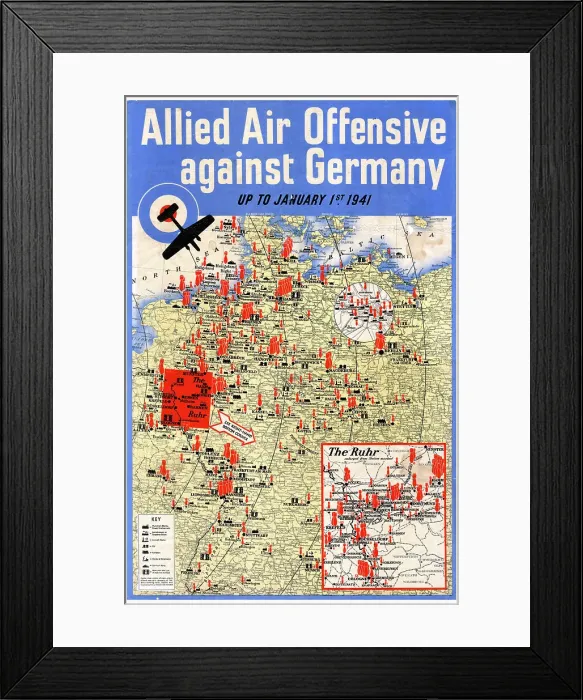 Framed Print : Poster, Allied Air Offensive against Germany, WW2 Framed Print : Poster, Allied Air Offensive against Germany, WW2