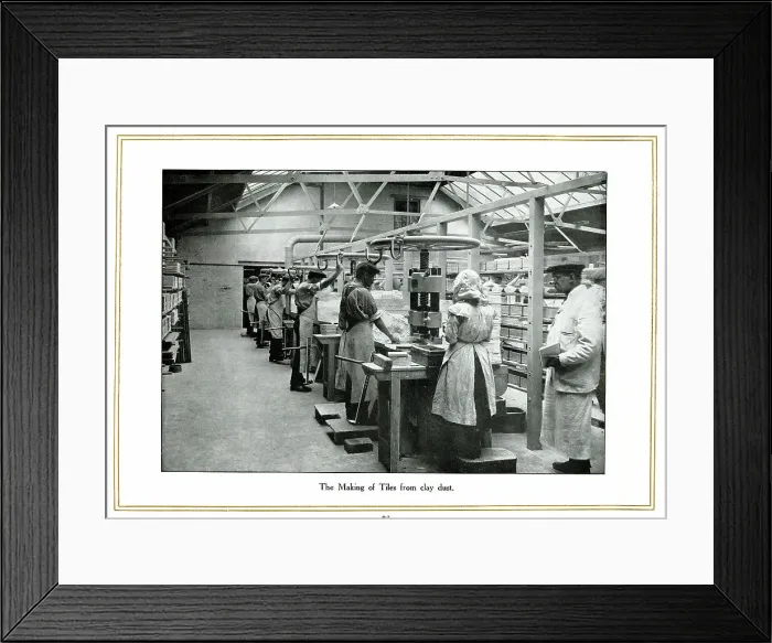 Framed Print : Making tiles from clay dust, Alfred Meakin Framed Print : Making tiles from clay dust, Alfred Meakin
