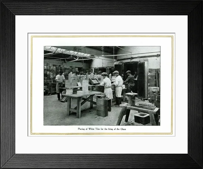 Framed Print : Placing white tiles for firing, Alfred Meakin Framed Print : Placing white tiles for firing, Alfred Meakin