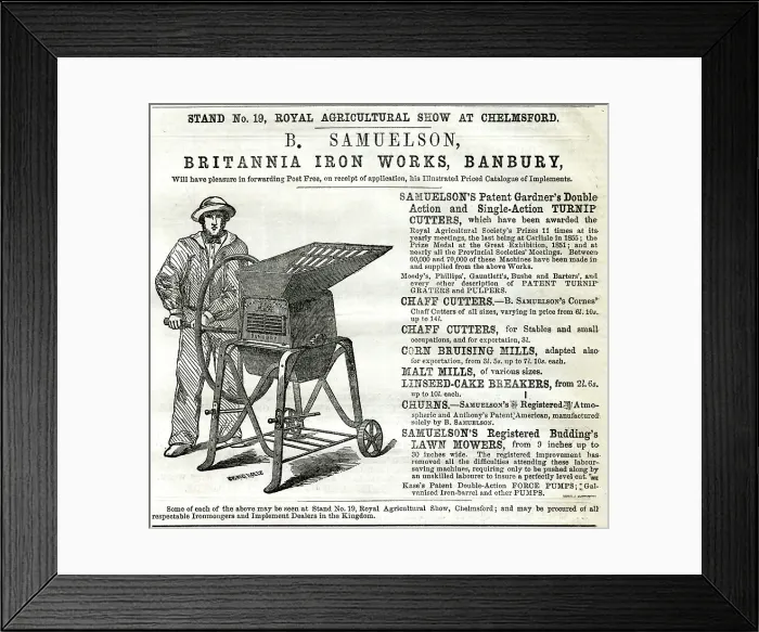 Framed Print : Advert, B Samuelson, Britannia Iron Works, Banbury Framed Print : Advert, B Samuelson, Britannia Iron Works, Banbury