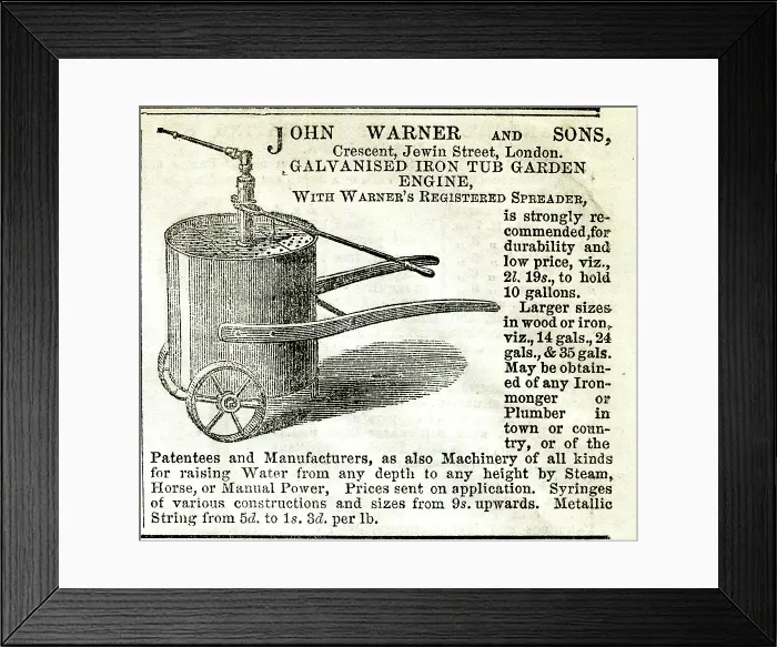 Framed Print : Advert, John Warner and Sons, London Framed Print : Advert, John Warner and Sons, London