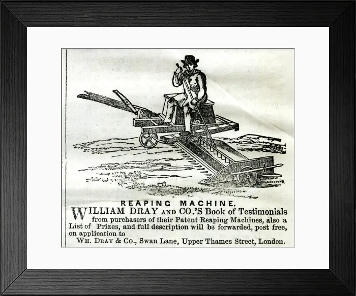 Framed Print : Advert, William Dray and Co, Reaping Machine Framed Print : Advert, William Dray and Co, Reaping Machine