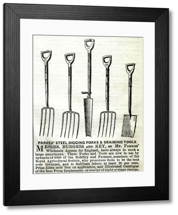 Framed Print : Advert, Parkes steel digging forks and draining tools Framed Print : Advert, Parkes steel digging forks and draining tools