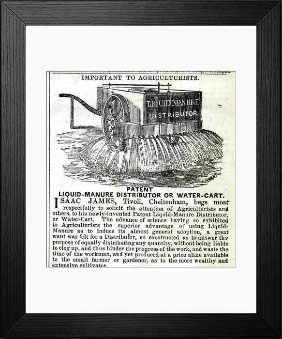 Framed Print : Advert, Isaac James liquid manure distributor or water cart Framed Print : Advert, Isaac James liquid manure distributor or water cart