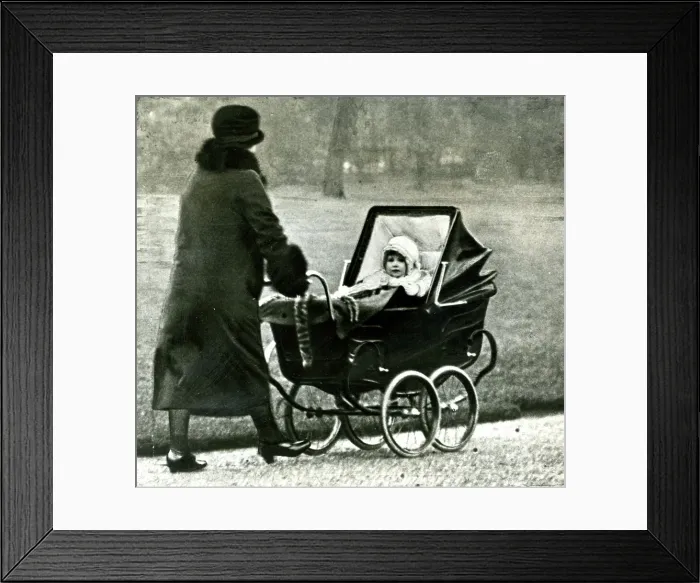 Framed Print : Princess Elizabeth in her pram, Hyde Park, London Framed Print : Princess Elizabeth in her pram, Hyde Park, London