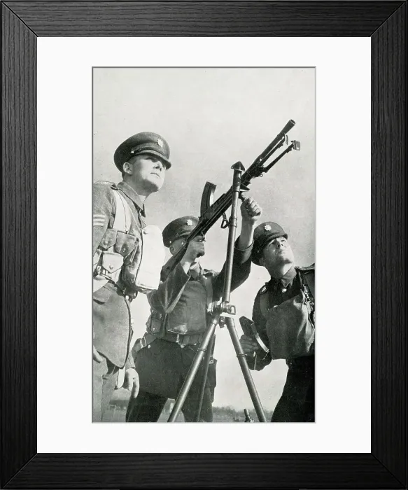 Framed Print : Army recruit learns to fire machine gun, WW2 preparations Framed Print : Army recruit learns to fire machine gun, WW2 preparations