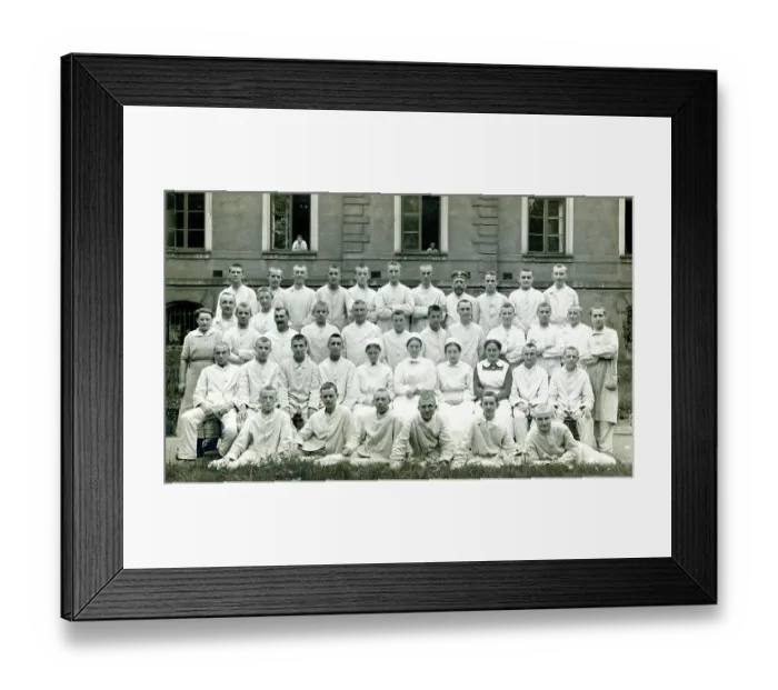 Framed Print : German military hospital, staff and patients, WW1 Framed Print : German military hospital, staff and patients, WW1