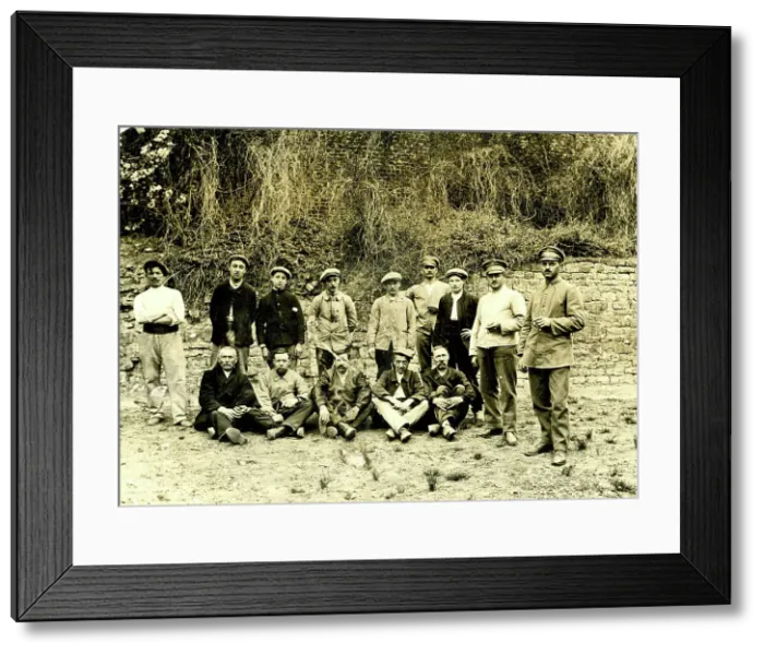 Framed Print : German men, some in uniform or military caps, WW1 Framed Print : German men, some in uniform or military caps, WW1