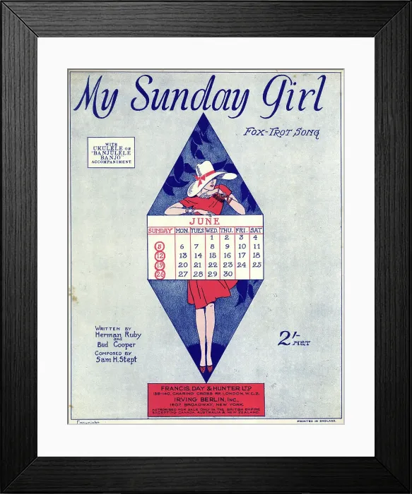 Framed Print : Music cover, My Sunday Girl, fox-trot song Framed Print : Music cover, My Sunday Girl, fox-trot song