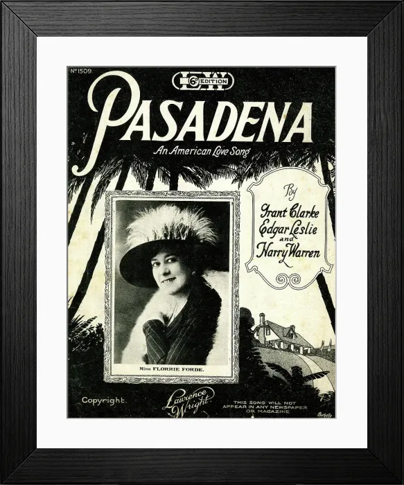 Framed Print : Music cover, Pasadena, an American Love Song Framed Print : Music cover, Pasadena, an American Love Song