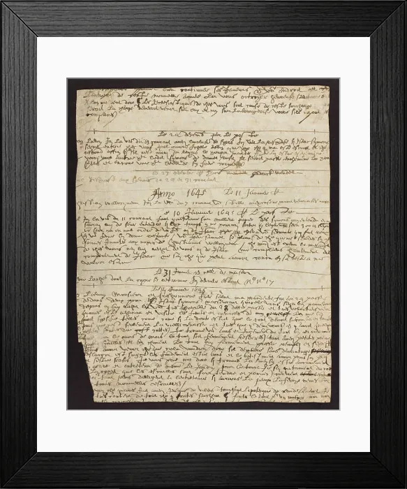 Framed Print : Diary. Leaf from a diary, paper. Dated December (1644) to February 1645 Framed Print : Diary. Leaf from a diary, paper. Dated December (1644) to February 1645