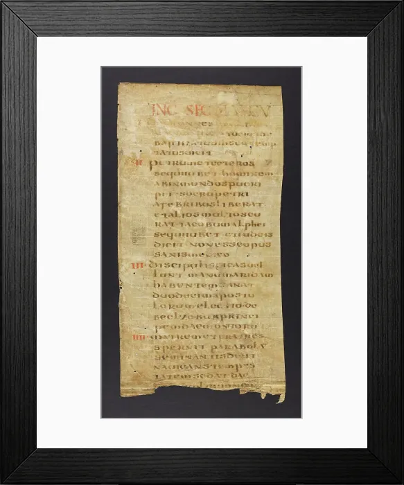 Framed Print : Gospel of St Mark: Summaries of Chapters (Fragment) Framed Print : Gospel of St Mark: Summaries of Chapters (Fragment)