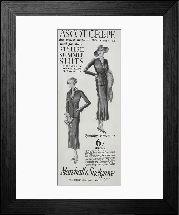 Framed Print : Advert for Summer Suits in Ascot Crepe Framed Print : Advert for Summer Suits in Ascot Crepe