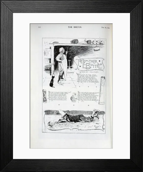 Framed Print : Illustration with lyrics by Cecil Aldin, The Leather Bottel Framed Print : Illustration with lyrics by Cecil Aldin, The Leather Bottel