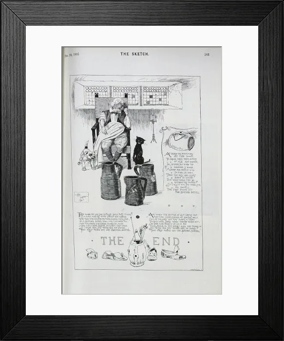 Framed Print : Illustration with lyrics by Cecil Aldin, The Leather Bottel Framed Print : Illustration with lyrics by Cecil Aldin, The Leather Bottel