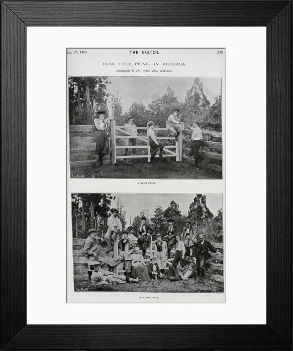 Framed Print : Picnic Party, Victoria, Australia, group in countryside Framed Print : Picnic Party, Victoria, Australia, group in countryside