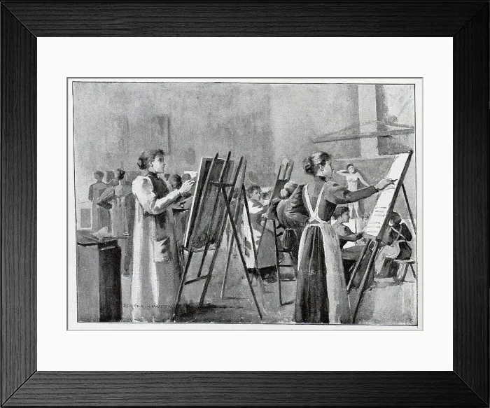 Framed Print : Women's Life-school, illustration of women artists in studio Framed Print : Women's Life-school, illustration of women artists in studio