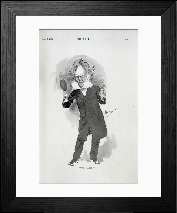 Framed Print : Caricature illustration of Henrik Ibsen, by Phil May Framed Print : Caricature illustration of Henrik Ibsen, by Phil May