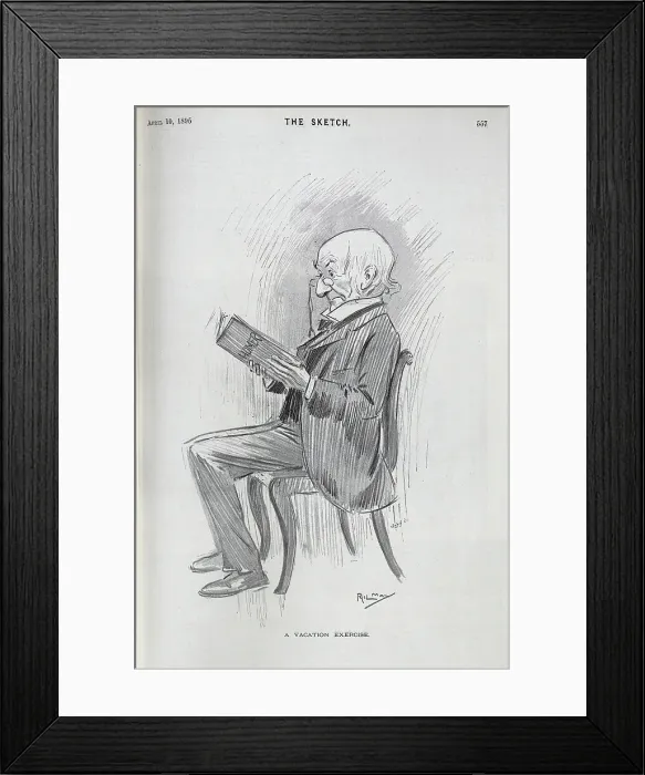 Framed Print : Caricature by Phil May, of William Gladstone, reading Homer Framed Print : Caricature by Phil May, of William Gladstone, reading Homer