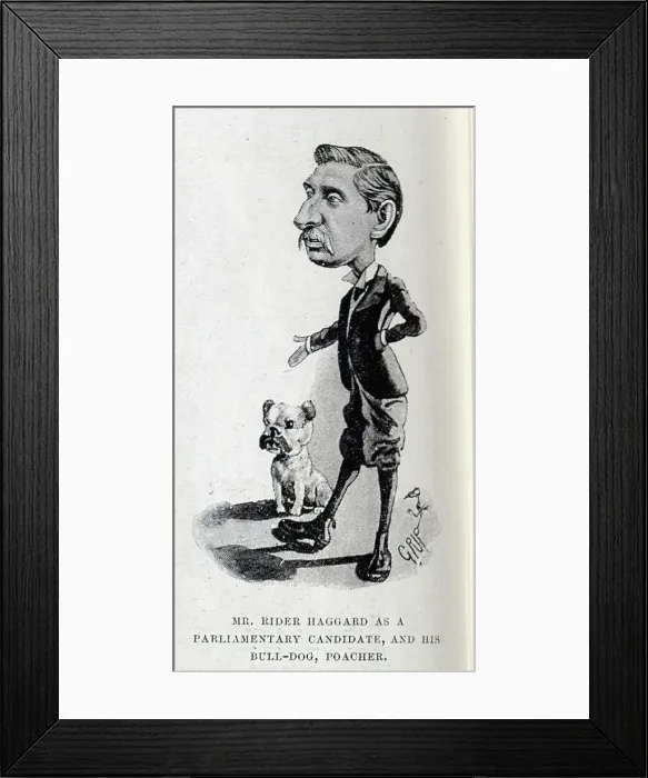 Framed Print : Mr Rider Haggard and dog, caricature illustration by Grip Framed Print : Mr Rider Haggard and dog, caricature illustration by Grip