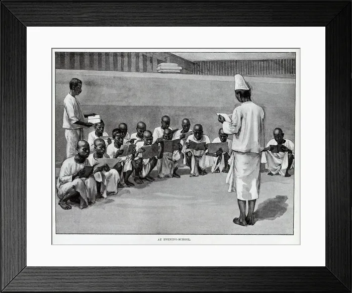 Framed Print : Evening School, Burmese prison, illustration of prisoners Framed Print : Evening School, Burmese prison, illustration of prisoners