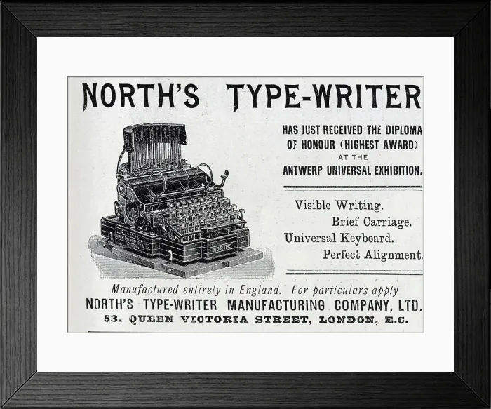 Framed Print : Advertisement for North's Typewriter, with illustration Framed Print : Advertisement for North's Typewriter, with illustration