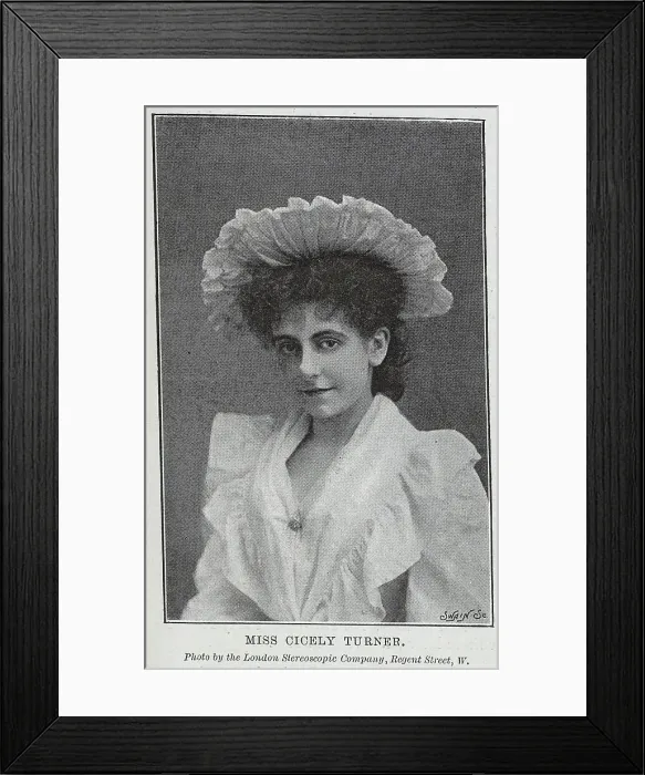 Framed Print : Cicely Turner, actress, portrait in frilled hat and gown Framed Print : Cicely Turner, actress, portrait in frilled hat and gown