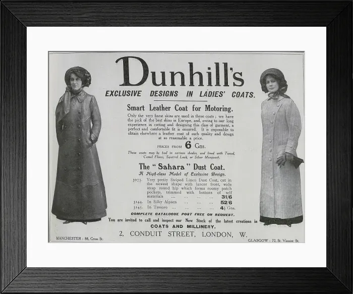 Framed Print : Dunhill's Ladies Motoring Coats Framed Print : Dunhill's Ladies Motoring Coats