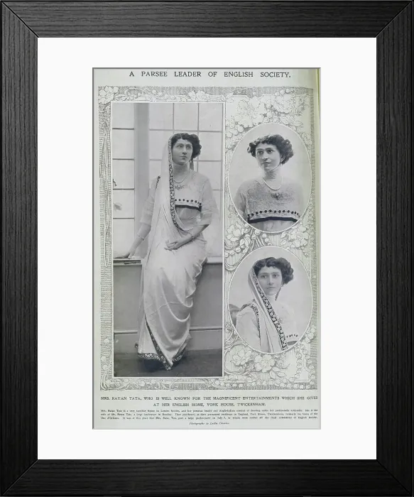 Framed Print : Mrs Ratan Tata, three studio portraits wearing sari Framed Print : Mrs Ratan Tata, three studio portraits wearing sari
