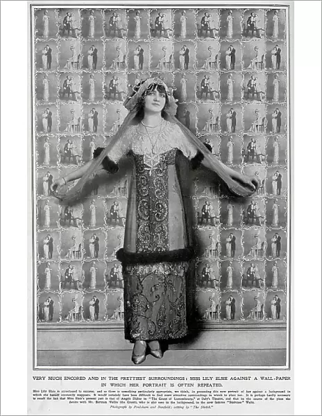 Lily Elsie, actress, theatrical portrait by wallpaper