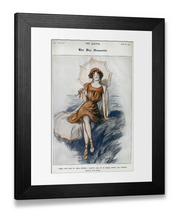 Framed Print : The Sea Anemone, illustration of young woman at the seaside Framed Print : The Sea Anemone, illustration of young woman at the seaside