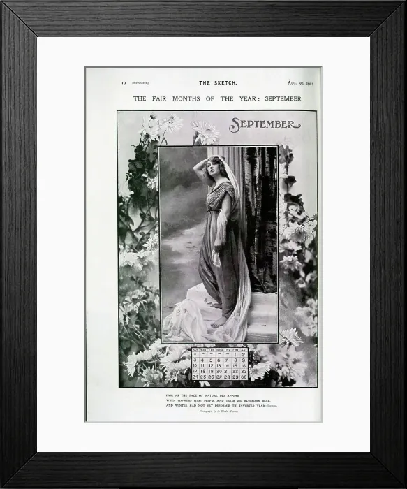 Framed Print : September calendar page, woman in classical costume Framed Print : September calendar page, woman in classical costume
