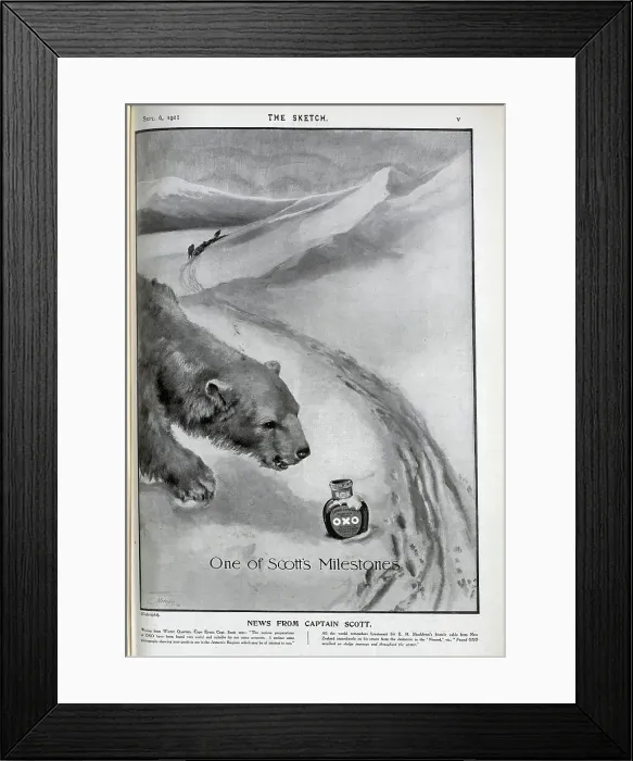 Framed Print : Advertisement for Oxo, One of Scott's milestones Framed Print : Advertisement for Oxo, One of Scott's milestones