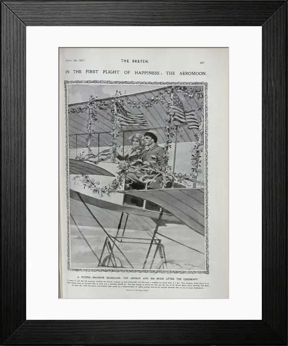 Framed Print : Illustration of man and woman in aeroplane, on aeromoon Framed Print : Illustration of man and woman in aeroplane, on aeromoon