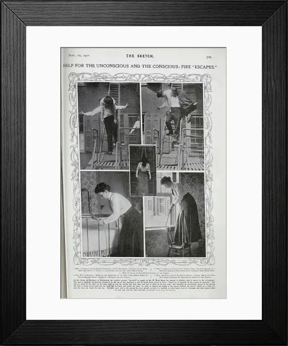 Framed Print : Photographs of methods of escape and rescue from fire, indoor and outdoor scenes Framed Print : Photographs of methods of escape and rescue from fire, indoor and outdoor scenes