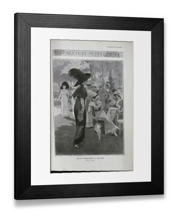 Framed Print : Illustration of women and men in a park at Deauville, France Framed Print : Illustration of women and men in a park at Deauville, France