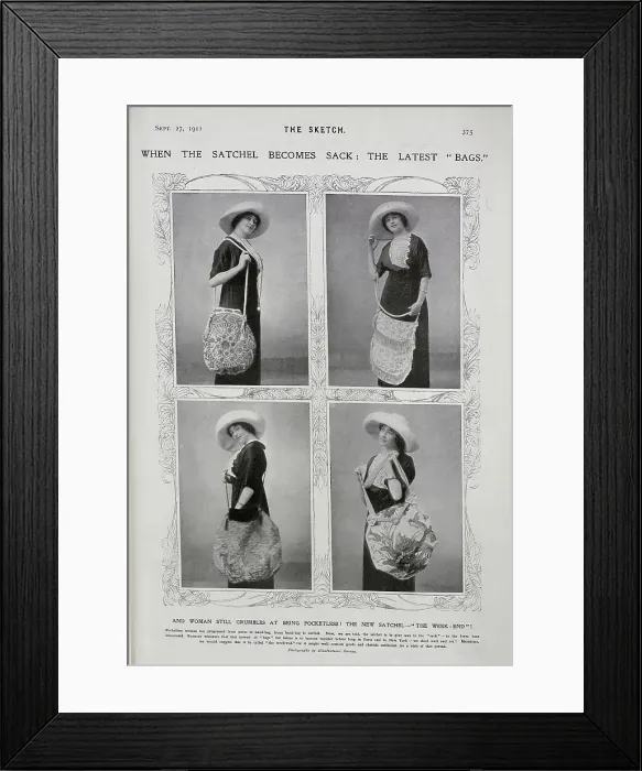 Framed Print : Women modelling designs for satchel bags Framed Print : Women modelling designs for satchel bags