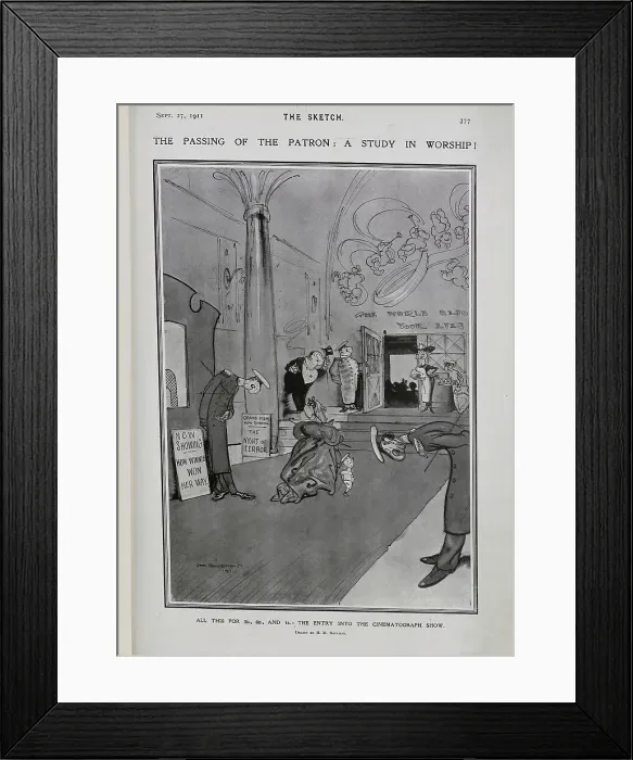 Framed Print : The Passing of the Patron, woman, doormen bowing Framed Print : The Passing of the Patron, woman, doormen bowing