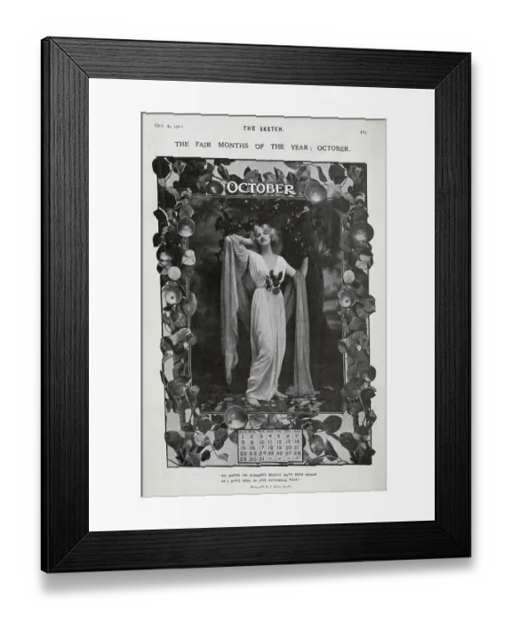 Framed Print : October calendar page, woman in classical costume Framed Print : October calendar page, woman in classical costume