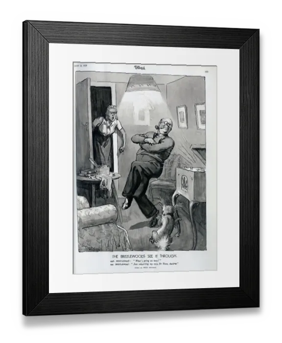 Framed Print : Illustration, Bristlewoods in living room with radio Framed Print : Illustration, Bristlewoods in living room with radio