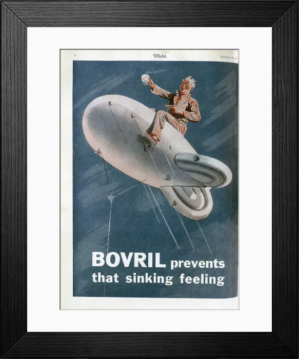 Framed Print : Advertisement for Bovril, barrage balloon Framed Print : Advertisement for Bovril, barrage balloon