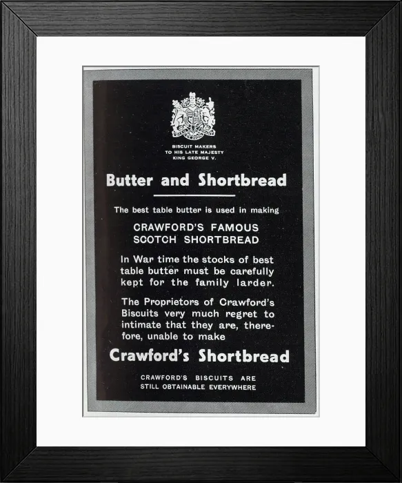 Framed Print : Advert statement, butter rationing, Crawford's Shortbread Framed Print : Advert statement, butter rationing, Crawford's Shortbread