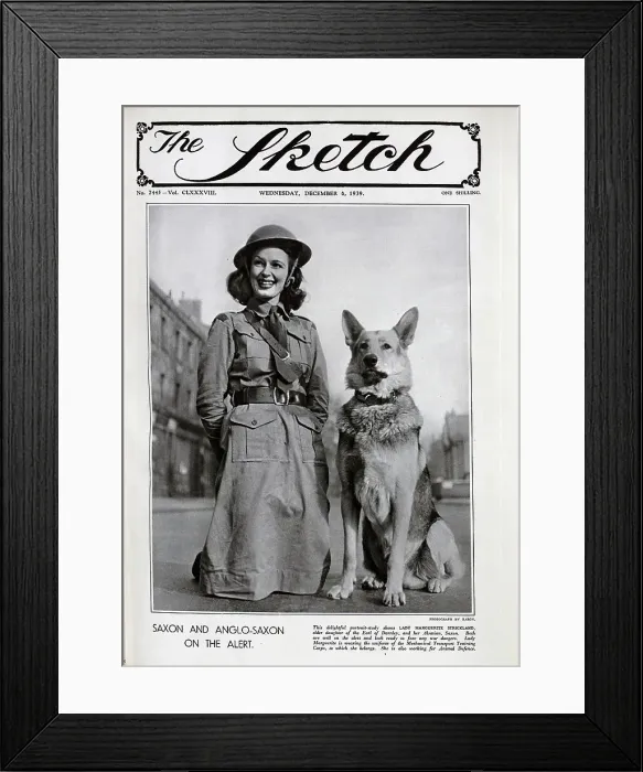 Framed Print : Lady Marguerite Strickland, with Alsation dog, Saxon Framed Print : Lady Marguerite Strickland, with Alsation dog, Saxon