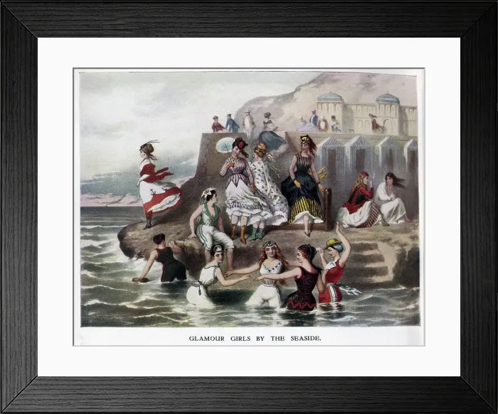 Framed Print : Illustration, Glamour Girls by the Seaside Framed Print : Illustration, Glamour Girls by the Seaside