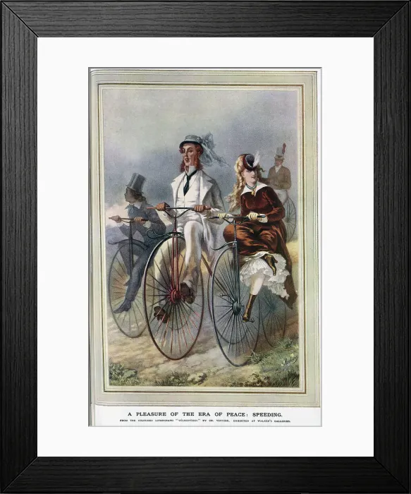 Framed Print : Illustration, Speeding on penny-farthings Framed Print : Illustration, Speeding on penny-farthings
