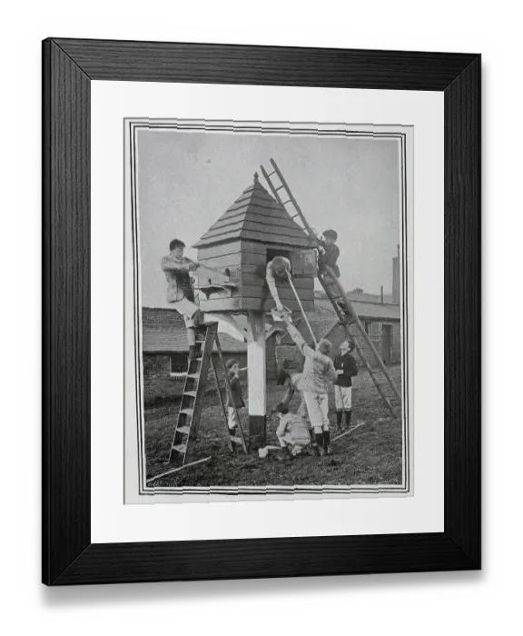 Framed Print : Boys making a pigeon loft Framed Print : Boys making a pigeon loft