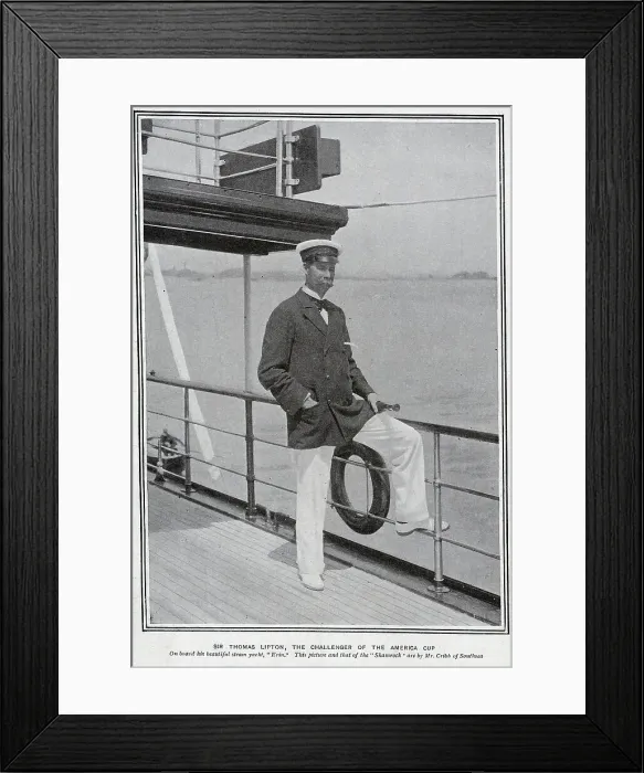 Framed Print : Sir Thomas Lipton on a yacht Framed Print : Sir Thomas Lipton on a yacht
