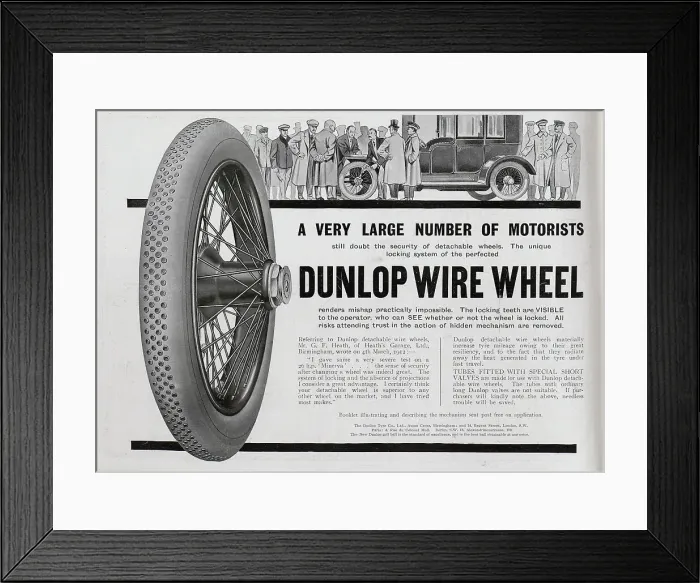 Framed Print : Dunlop wire wheel advert Framed Print : Dunlop wire wheel advert
