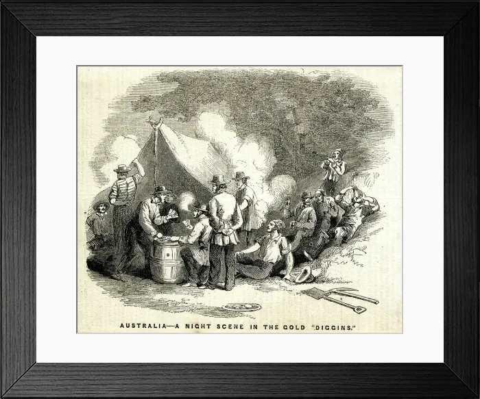 Framed Print : Night Scene in Australia, Gold Diggers Framed Print : Night Scene in Australia, Gold Diggers